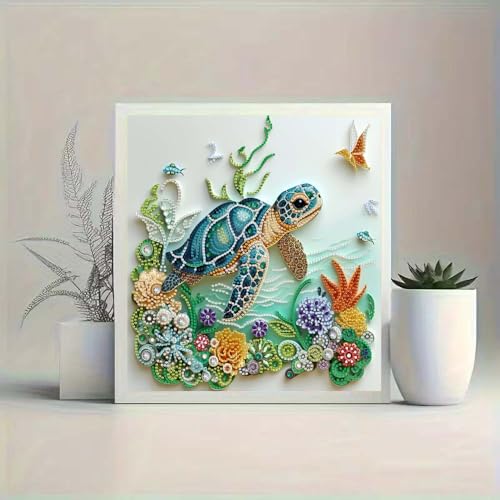 Sea Turtle Animal Diamond Painting Kits for Adults Beginner,DIY Special Shape Diamond Art Kits for Flower,Diamond Gem Art Crystal Rhinestones Painting Crafts Kits for Home Wall Decor 13.8 X 13.8Inch - color: Turtle-1