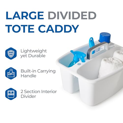 Gracious Living Storage Caddy, 2-Compartment Portable Plastic Tote with Handle for Cleaning Supplies, Craft Organization, & Makeup, White/Gray - size: 1 Pack