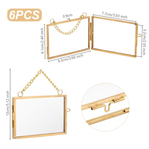 OLYCRAFT 6pcs Wall Hanging Mini Photo Frames 3x2 Inch Double Glass Picture Frame Gold Folding Frame DIY Vintage Artwork Display Frames for Wall Hanging Pressed Flowers Pictures Home Decor - size: 3x2 Inch