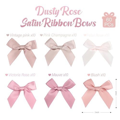 6 Colors Pre-Tied Dusty Rose Satin Ribbon Bows for Crafts 3 Inch - color: Dusty Rose 6 Colors