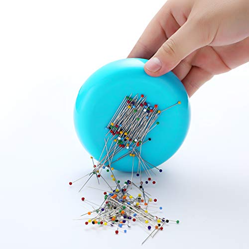 Chuangdi 2 Pieces Magnetic Sewing Pincushion Round Magnetic Cushion Magnetic Pin Holder Sewing Pin Storage Case Round Needle Cushion Tool for Sewing DIY Projects (Blue)