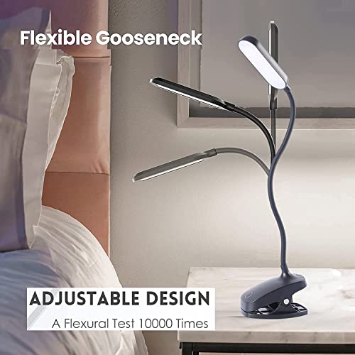 COLORLIFE Desk Lamp Clip On Light-7W 2600mAH Flexible Gooseneck Battery Operated Rechargeable Reading Lamp with Clamp & Stepless Brightness for Desk,Piano,Bed Headboard and Computers - color: Black