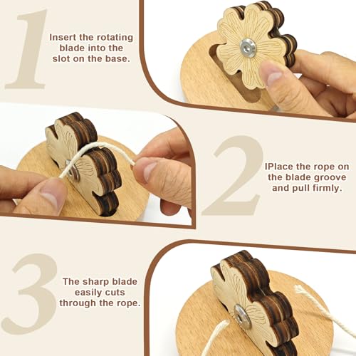 Floral Thread Cutter with Solid Wood Base & 5-Position Blade Saver - Anti-Slip Rotary Tool for Sewing, Quilting, Chain Piecing and Yarn Crafts