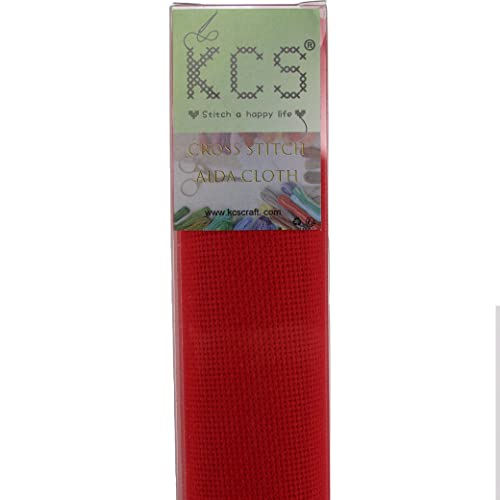 KCS 2 pc of 15" x 18" Counted Cross Stitch Cotton Aida Cloth Needlework Fabric (Red, 18CT) - color: Red, size: 18CT