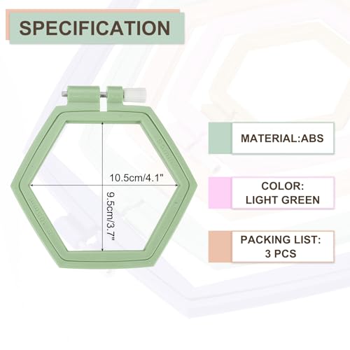 PATIKIL 3 Pieces 4.1" x 3.7" Hexagonal Embroidery Hoops, Adjustable Cross Stitch Hoops Ring ABS Plastic Embroidery Frame Punch Needle Hoop for Sewing, Needlework, DIY Craft, Light Green - color: Light Green, size: 4.1" x 3.7"