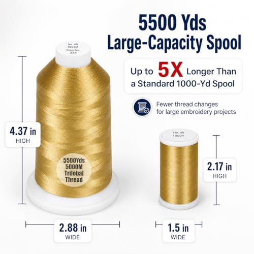 Simthread 5500Yds/5000M 40WT Polyester Embroidery Thread Brass 328 - color: Brass-328