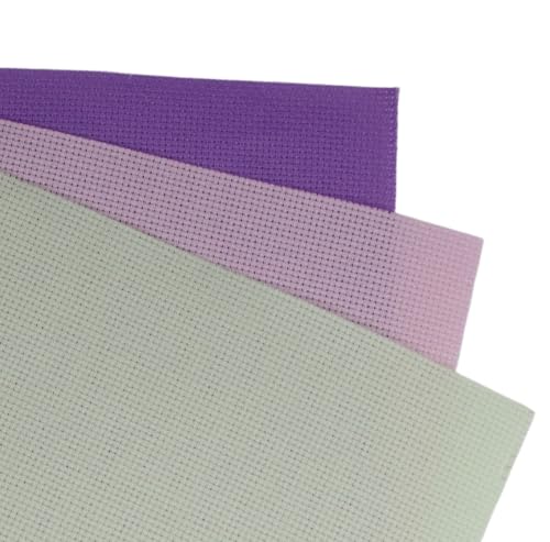 KCS 3 pc of 15" x 18"(38cmx45cm) 16 Count Cross Stitch Cotton Aida Cloth Needlework Rolled Fabric Box,16CT,Lavender+Pink+Light Green - color: Lavender+pink+light Green, size: 16CT