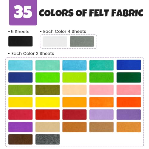 77Pcs Stiff Felt Sheets, 1mm Thick Felt Fabric Squares for Sewing & DIY - color: Rainbow