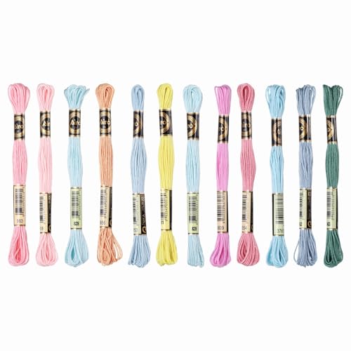 PATIKIL 12 Skeins Embroidery Floss Polyester Embroidery Light Mixed Colors - color: Light Mixed Colors