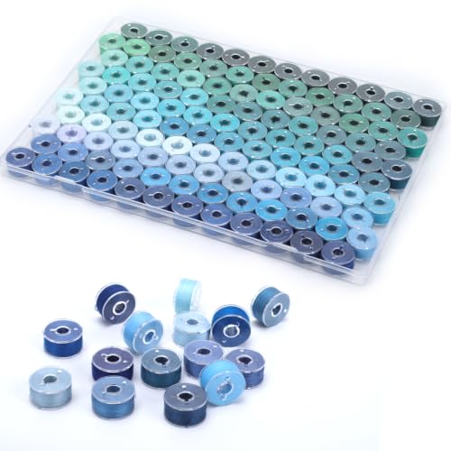 120 Pcs Pre-Wound Bobbins Sewing Thread 120 Colors (Blue) - color: Blue