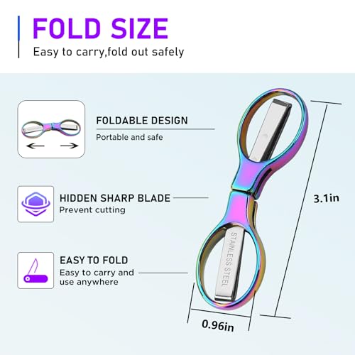 Friker Folding Scissors,Portable Telescopic Cutter Pocket Badge Scissors - color: Rainbow