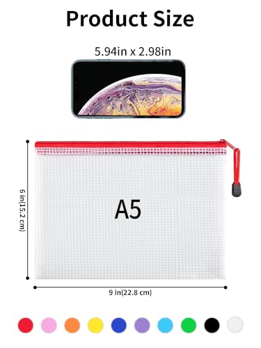 JARLINK A5 Mesh Zipper Pouches, 6x9inch Pencil Pouches for School, 60 Pack - size: A5-60pcs-Assorted