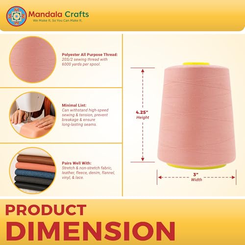 Mandala Crafts 20S/2 Blush Polyester 4 Pack of Serger Threads Cones - color: Blush, size: Pack of 4 20S/2 24000 YDs