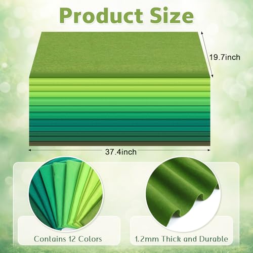 WILLBOND 12 Pcs Large Felt Sheets 37 x 20 Inch 1.2 mm Green Series - color: Green Series, size: 37 x 20 Inch
