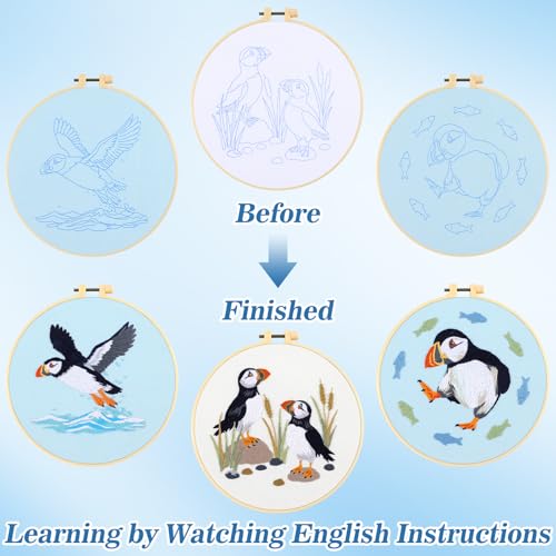 Mindsoft 3 Set Needlepoint Kit for Beginners with Hoop,Sea Bird - style: Sea Bird
