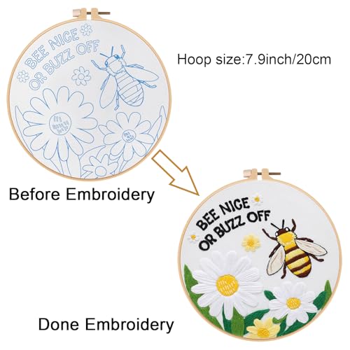 Louise Maelys Bee Embroidery Kit Funny Daisy Quote DIY Craft - color: Bee flowers