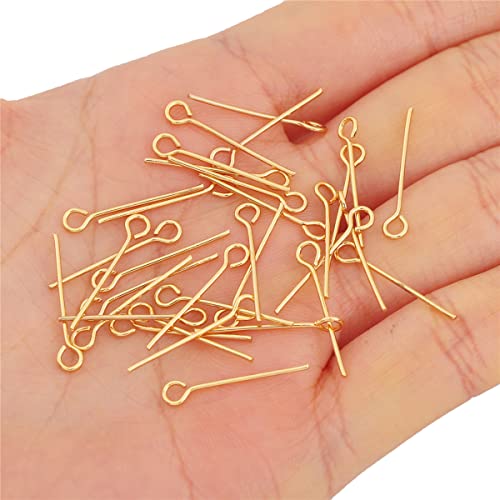 BEADIA 18K Gold Plated Open Eye Pins Non Tarnish 20mm 200pcs for Jewelry Making Findings - color: Open Eye Pins Gold, size: 20x0.7mm
