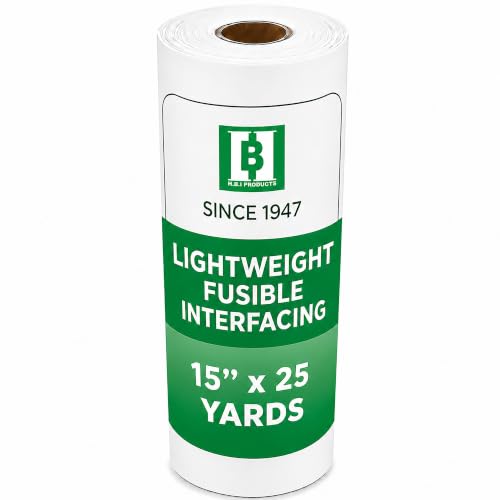 HBI Lightweight Fusible Interfacing, White Non Woven Iron-On, 15 in x 25 yd - size: 15” x 25 yd Light Weight