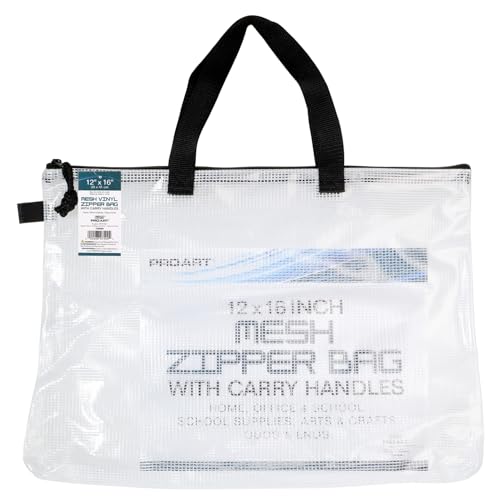 PRO ART Mesh & Vinyl Zipper Bag W/Handle 12x16 - size: 12-inch x 16-inch Mesh Bag with Zipper and Handle