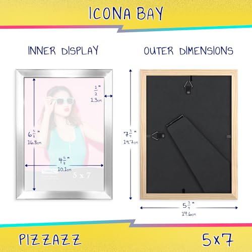 Icona Bay 5x7 Silver Picture Frame - Solid Wood, Pizzazz Collection - color: Silver, size: 5x7