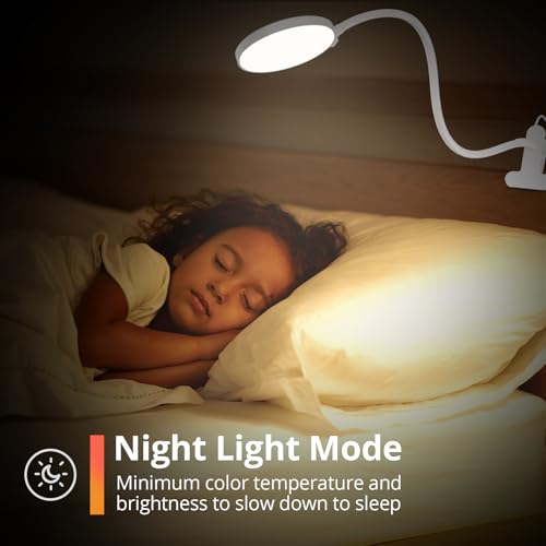 iFalarila Reading Light with Remote, LED Desk Lamp Clip on [1H Timer & Nightlight] RA>95 Dimmable Flexible Gooseneck, Reading Lamp with Clamp for Table - 3.5'' (Adapter Included) - style: 3.5'' White