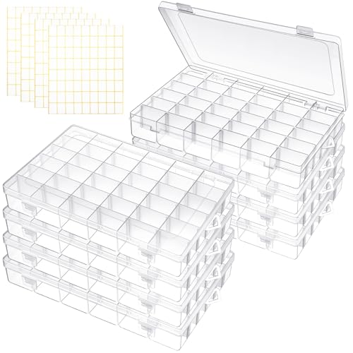 Leelosp 8 Pack 36 Grids Clear Plastic Organizer Storage Box with Adjustable Dividers Small Crafts Organizers Bead Storage Compartment Container for Jewelry Fishing Tackle Nail Parts