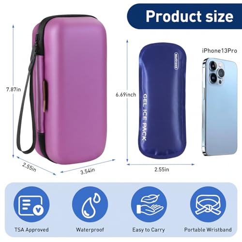 Medineed Portable Insulin Cooler Travel Case, 2PCS Ice Packs, Solid Purple - color: Purple-No Temp