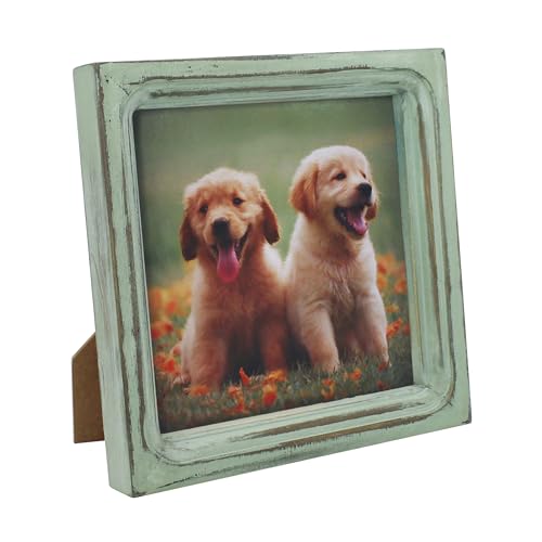 CVHOMEDECO. 6x6 Picture Frame Made of Solid Wood High Definition Glass Rustic Vintage Designs Small Photo Frame for Tabletop Display and Wall Mounting, Distress Teal - color: Distress Teal A, size: 6" X 6"