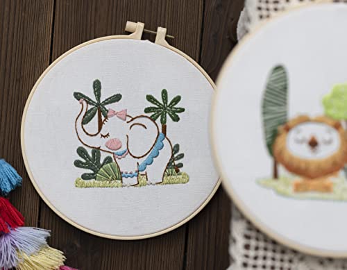 Ebherys Level 1 Embroidery Kits for Beginners and Adults, Different Animals Pattern, 1set as a Pack, inculde 1 Hoop, Instruction and Enough Threads, Easy and Basic Stitches (Elepant) - color: Elepant