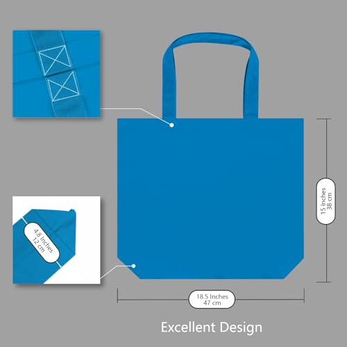 TOPDesign 1-Pack Super Strong Large 12oz Cotton Canvas Tote Bag, Reusable Grocery Shopping Cloth Bag, Fashionable Two-Tone Tote for Crafts, DIY Your Creative Designs - color: Ocean Blue