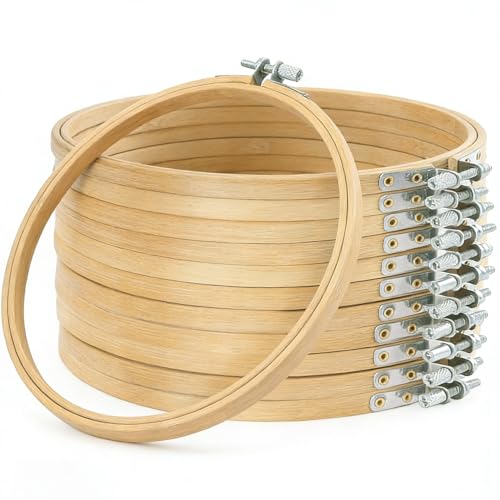 Yorwex 12 Pieces 9 Inch Embroidery Hoops Adjustable Wooden Circle Cross Stitch Hoop Ring for Art Craft Handy Sewing and Ornaments - style: 9 inch