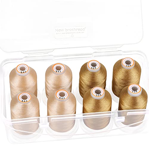 New brothread 8 Spools Embroidery Machine Thread with Box -4xBeige+4xBrass - color: Beige+Brass