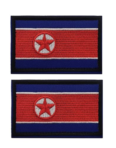 Uijokdef 2 PCS North Korea Flag Patches Hook and Loop Fastener Embroidered Tactical Military National North Korea Patch (North Korea) - color: North Korea