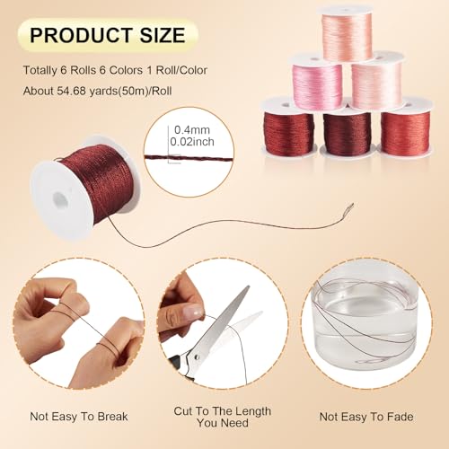 KISSITTY 328 Yards 6 Rolls Polyester Braided Metallic Thread Embroidery Threads Jewelry Beading Thread Thin Beading String for Jewelry Making Embroidery DIY Braided Bracelets Sewing Craft Bead Weaving - style: Assorted 2