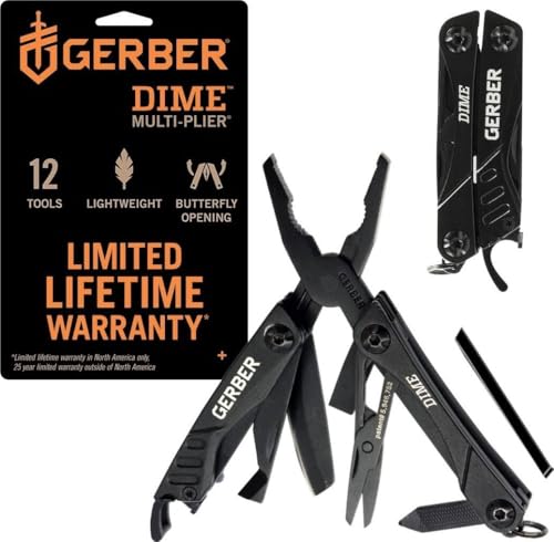 Gerber Dime 12-in-1 Mini Multitool Pliers, Pocket Knife,Bottle Opener,Black - color: Black