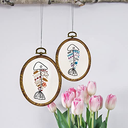 9'' Oval Embroidery Hoops - guofa 5PCS Decorative Cross Stitch Hoop Set, Imitated Wood Embroidery Frame Circle Hanging Arts Ornament (9in-5pcs) - style: 9.5"L x 7.1"W