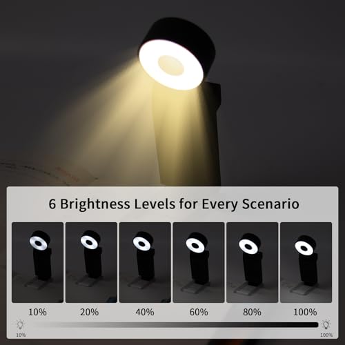 Book Light, USB Rechargeable Clip-On Reading Light with Timer - color: Black, size: Round