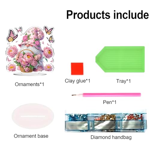POETRYDRAW Diamond Art Ornament Desktop Kit Flower Gnome, Stand Up Diamonds Painting Ornament for Adults, 5D DIY Special Diamond Gem Craft Tabletop Placement Board Kit - color: Flower Gnome