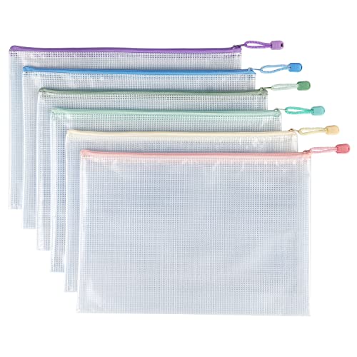 Tamaki 6 Pack Mesh Zipper Pouch Bags, 13.5" x 9.5" - color: 6 Pack