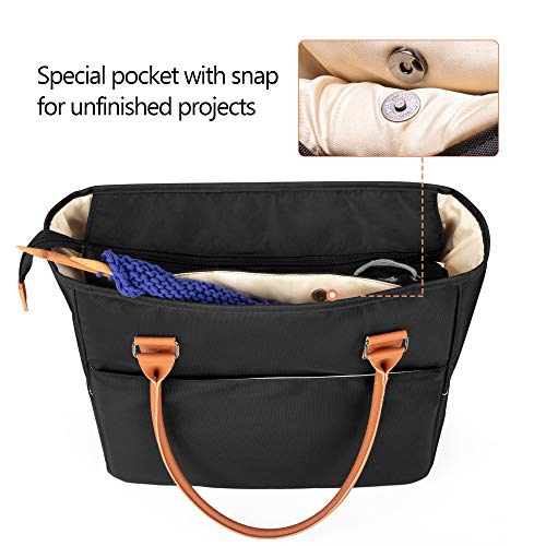 Yarwo Large Knitting Tote Bag with Crochet Hook & Needles Organizer Pockets