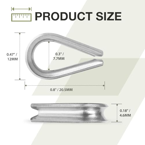 M2 Wire Rope Thimble, 304 Stainless Steel Thimble for 1/16-3/32 Inch Diameter Wire Rope, 4 Pieces - size: M2