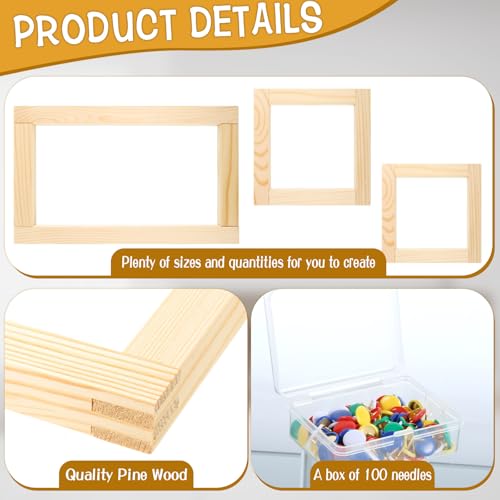 Foxtell 16 Sets Needlepoint Stretcher Bar Set, 8 Sizes Stretcher Bars for Needlework Art Supplies Wooden Canvas Stretcher Bar Set with 100 Pins Regular Stretcher Bars for Needlepoint Frame Set