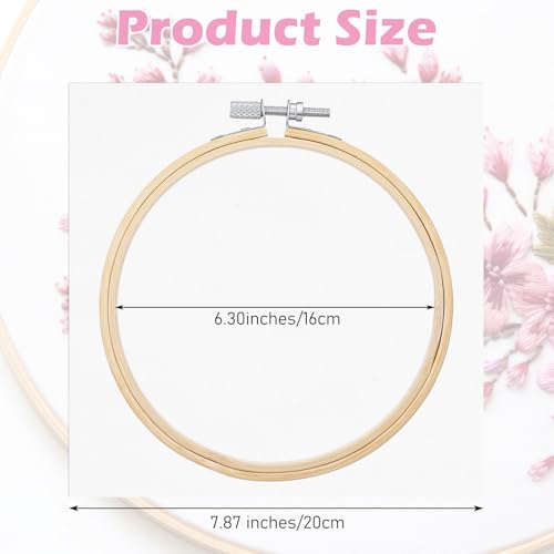 Sibba 6 Inch Wood Embroidery Hoop 5Pcs Cotton Fabric Squares