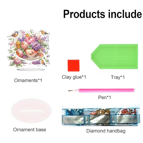 POETRYDRAW Diamond Art Ornament Desktop Kit Cup Flower, Stand Up Diamonds Painting Ornament for Adults, 5D DIY Special Diamond Gem Craft Tabletop Placement Board Kit - color: Cup Flower
