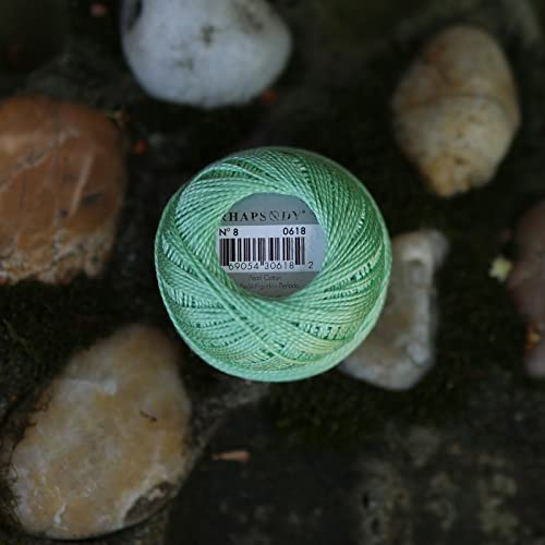 Rhapsody Pearl Cotton Thread Size 8 Crochet Thread Perle 12 Balls Set Hand Knitting, Embroidery, Sashiko, Cross-Stitch, Sewing, Needlepoint, DIY, Quilting (LT Nile Green, Col. 618) - color: LT Nile Green, Col. 618