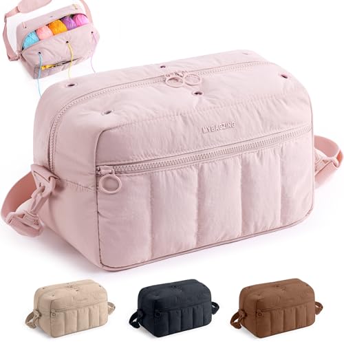 MYBAGZING Crochet Bag Organizer Knitting Bag Yarn Storage for Crochet Hook - color: Pink, size: Medium - 12"