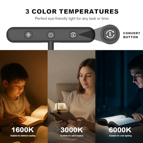 Rechargeable Book Light for Reading in Bed 25 LED Eye Caring | 15 Level Stepless Dimming, Extended 90Hrs Runtime, Lightweight Clip on Light, Gifts for Book Lovers, Black - color: M1-Clip Light-Black