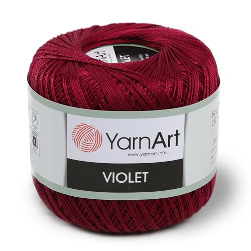 Yarn Art 1 Skein YarnArt Violet,100 Mercerized Cotton Yarn Threads Crochet Lace Hand Knitting Yarn Embroidery Arts Crafts (Cherry Red 112) - color: 112