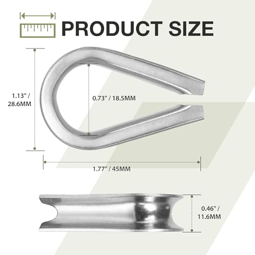 M8 Wire Rope Thimble, 304 Stainless Steel Thimble for 9/32-5/16 Inch Diameter Wire Rope, 4 Pieces - size: M8