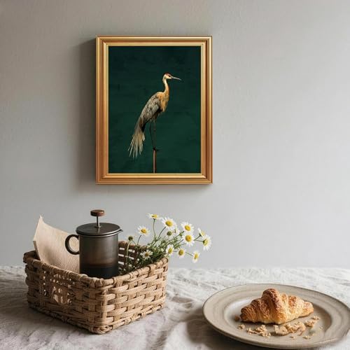 Wojuin Vintage Crane Canvas Framed Wall Art Dark Green Background 8x10 in - color: Crane, size: 10"L x 8"W